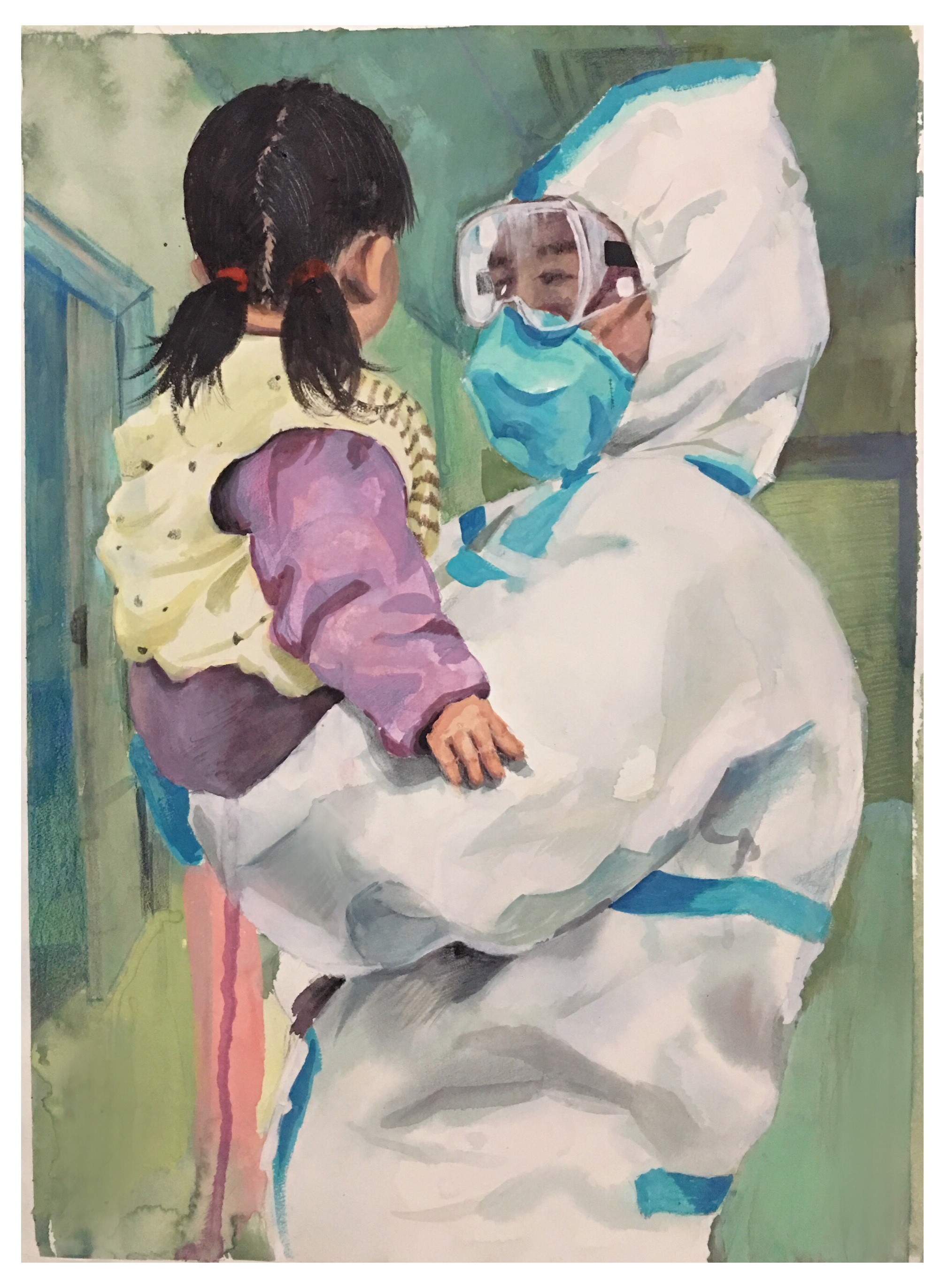 油画专业研究生文丝梦的4幅水粉画作品则以十分独特的视角,表现了一个